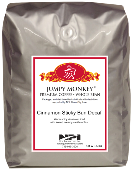 Cinnamon Sticky Bun Decaf - warm, spiced, cinnamon - Jumpy Monkey® Coffee