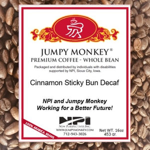 Cinnamon Sticky Bun Decaf - warm, spiced, cinnamon - Jumpy Monkey® Coffee